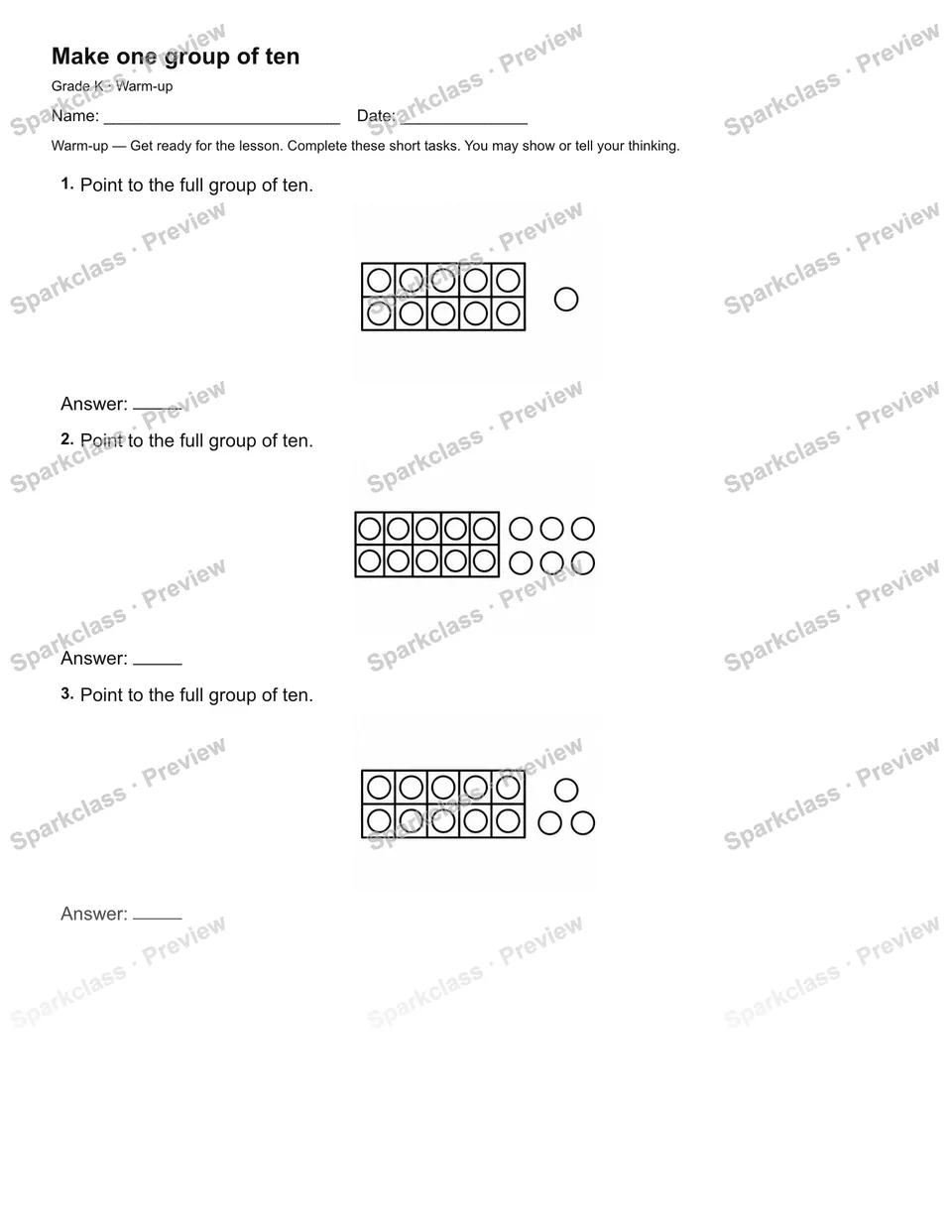 Make one group of ten — Warm-up — page 2
