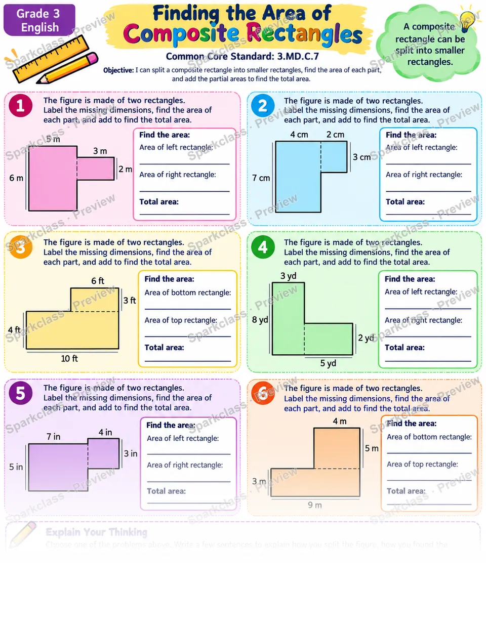 Decompose Rectangle 01 — Grade 3 worksheet preview
