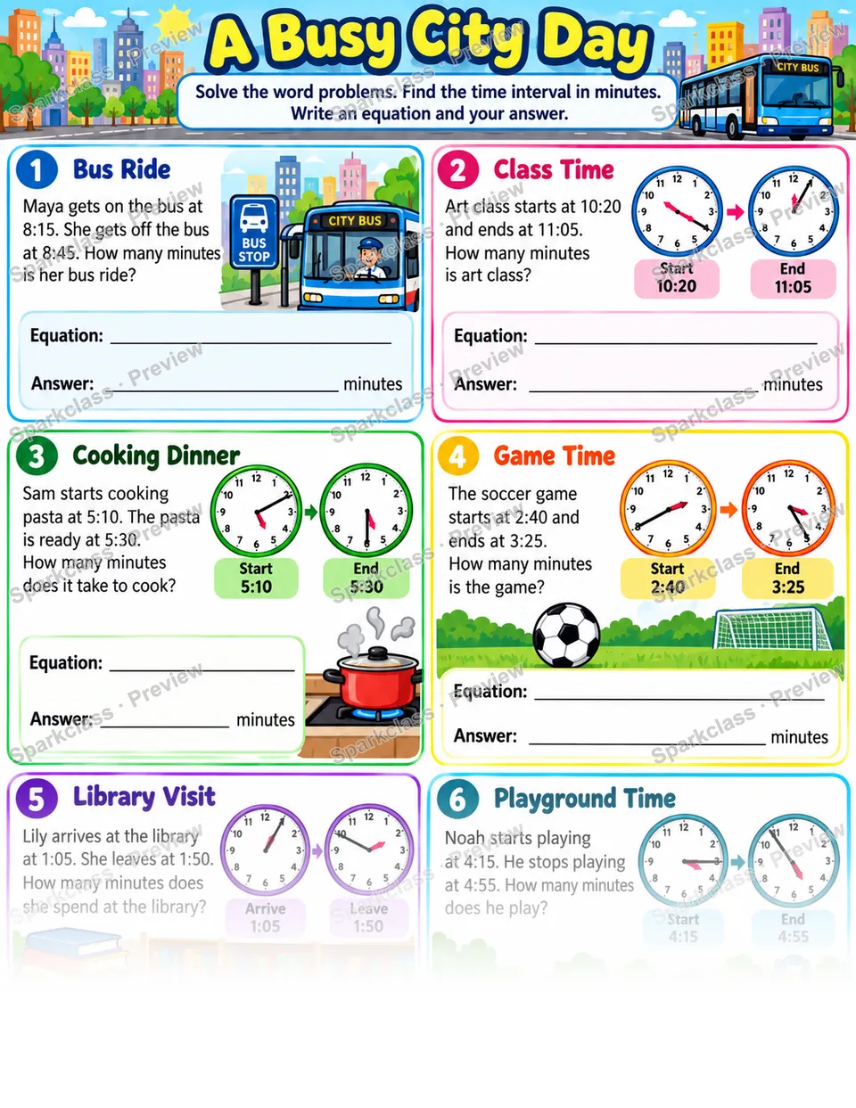 Elapsed Time Word Problems 01 — Grade 3 worksheet preview