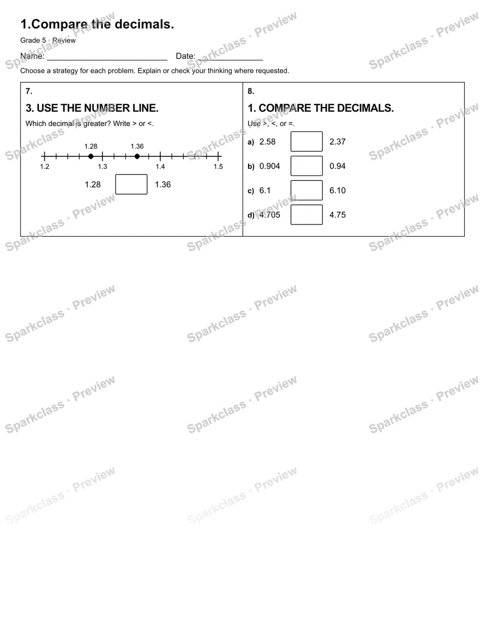 1.Compare the decimals. — Review — page 2