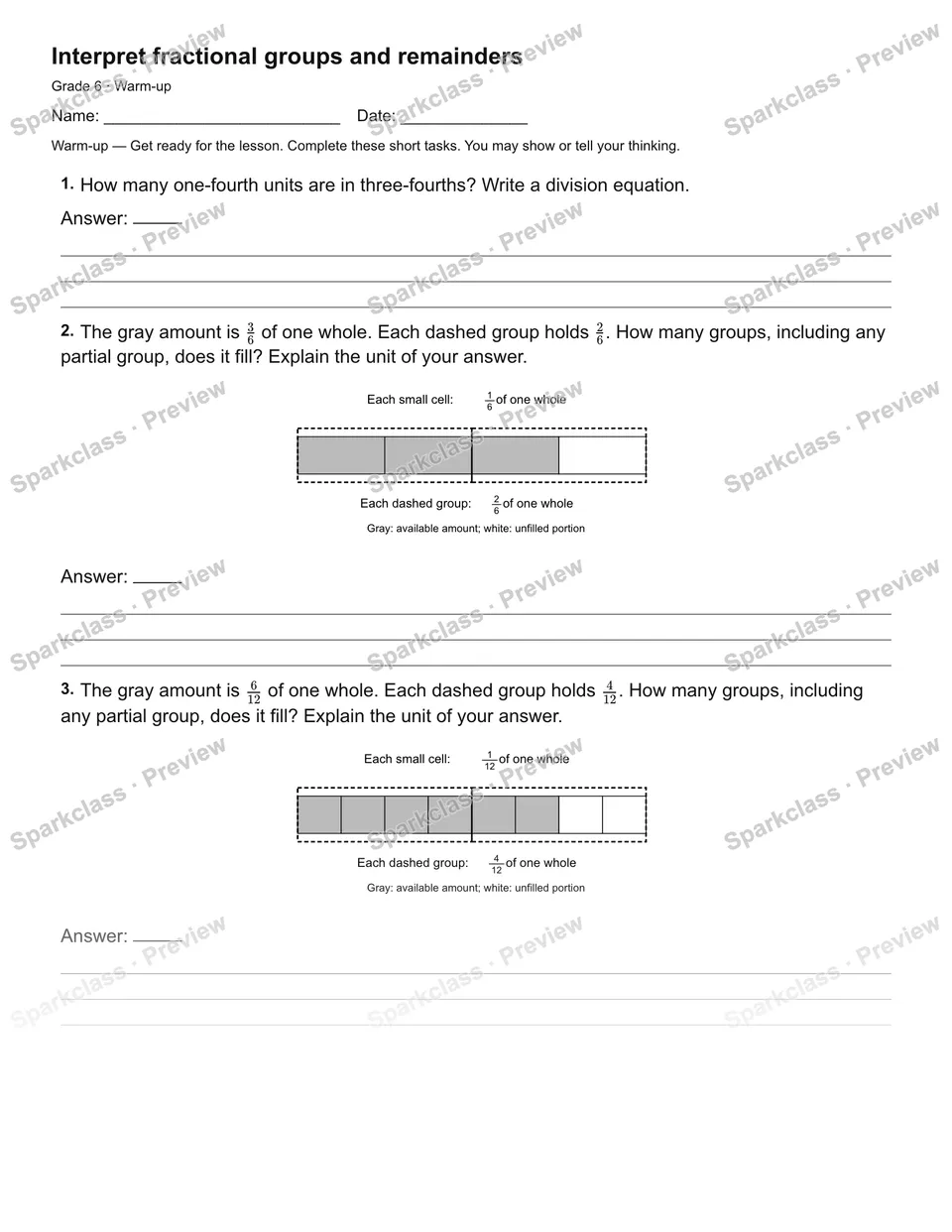 Interpret fractional groups and remainders — Warm-up — page 2