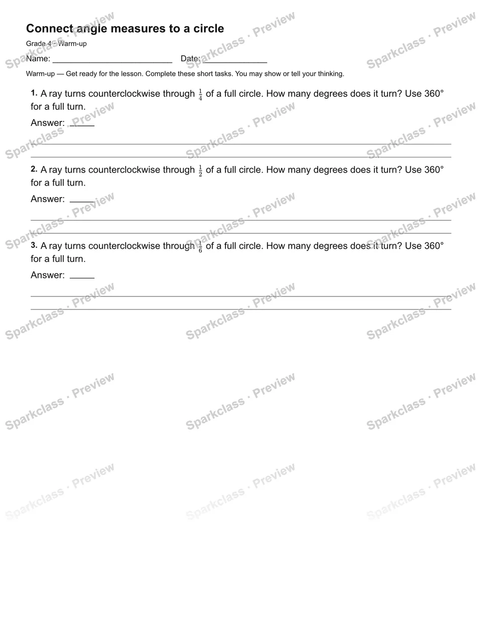 Connect angle measures to a circle — Warm-up — page 2