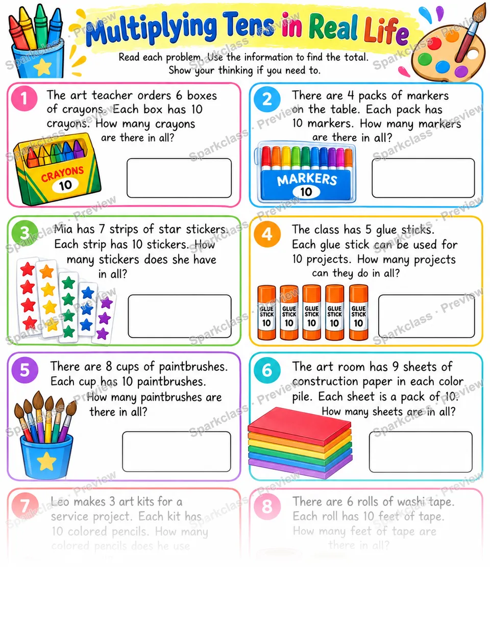 Multiply Tens Word Problems — Grade 3 worksheet preview