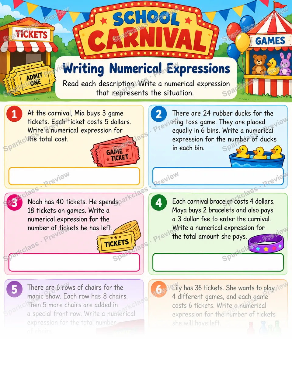 Write Numerical Expressions — Grade 5 worksheet preview
