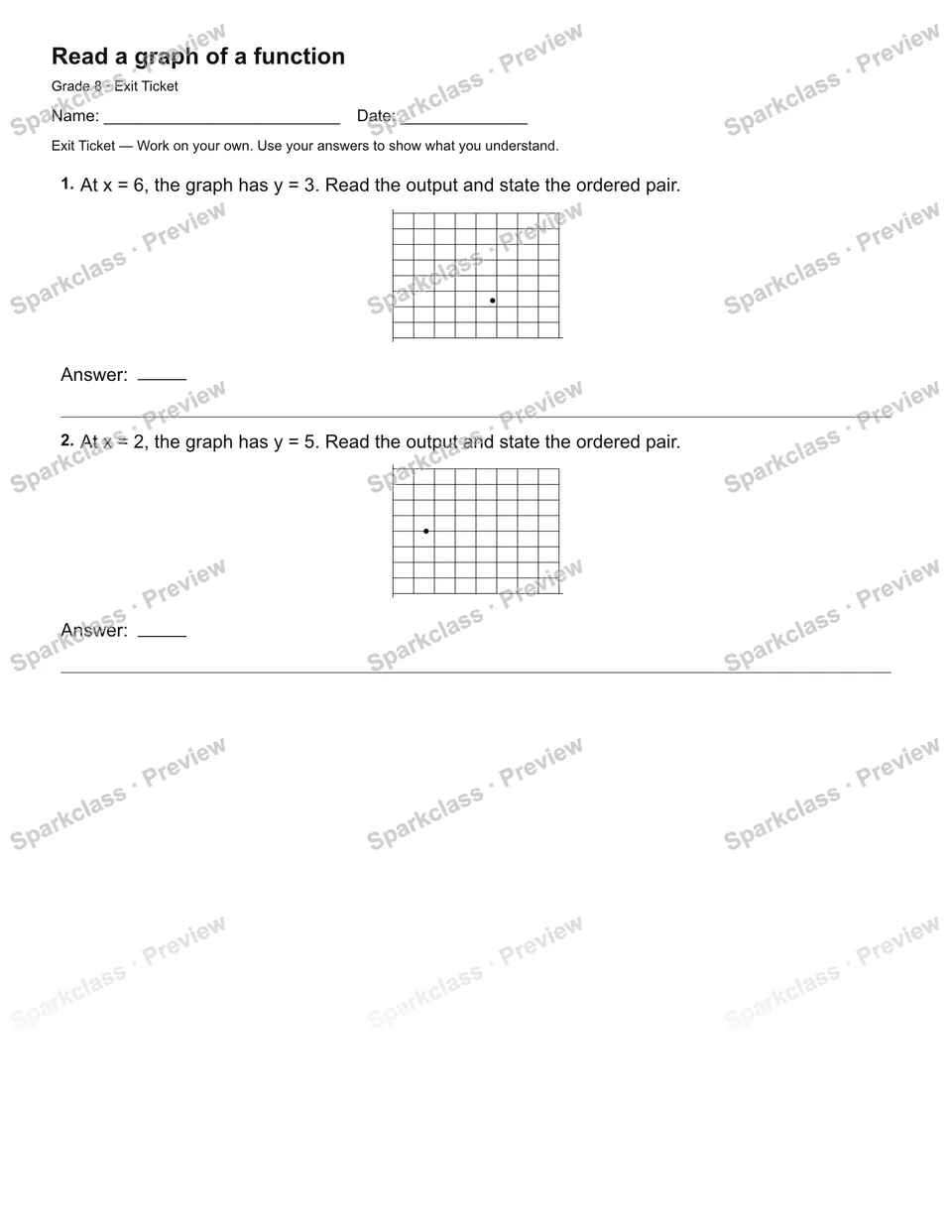 Read a graph of a function — Exit Ticket — page 2