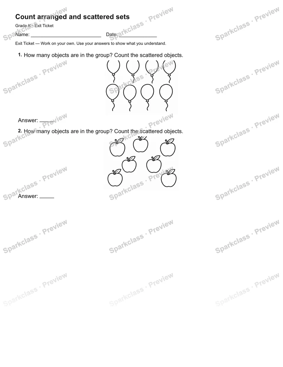 Count arranged and scattered sets — Exit Ticket — page 2