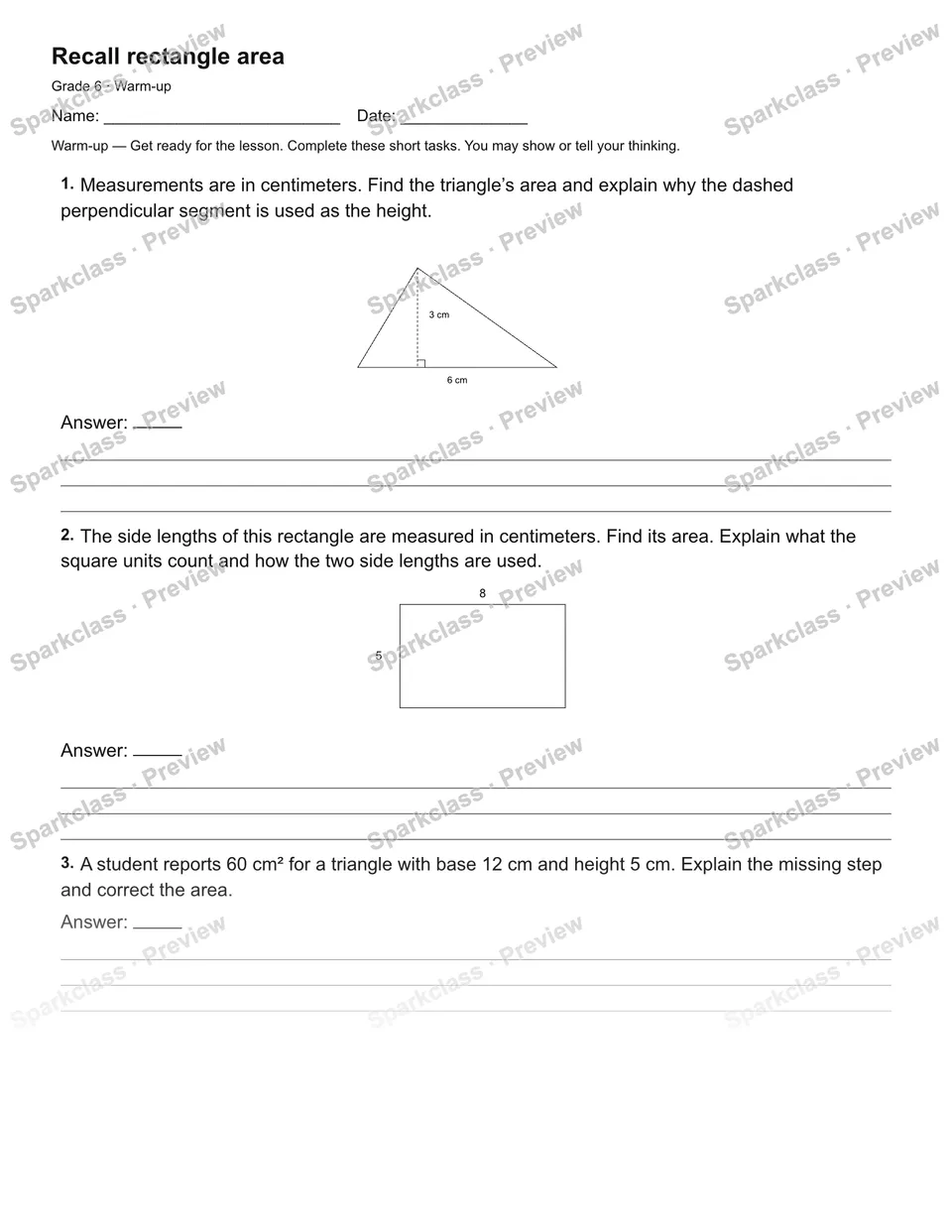 Recall rectangle area — Warm-up — page 2