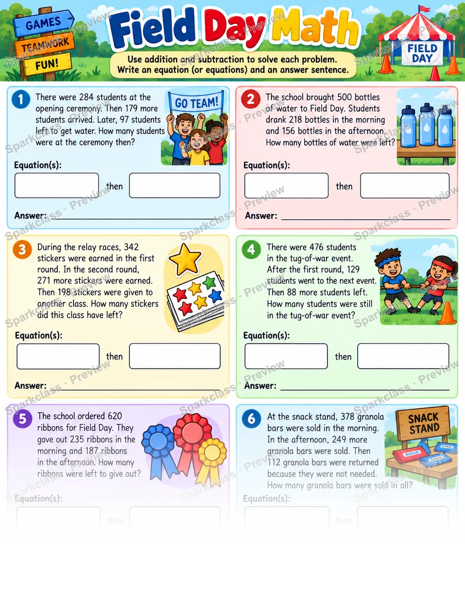 School Event Operations — Grade 3 worksheet preview