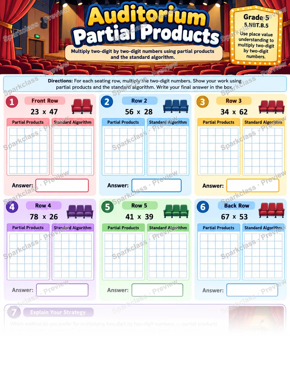 Partial Products — Grade 5 worksheet preview