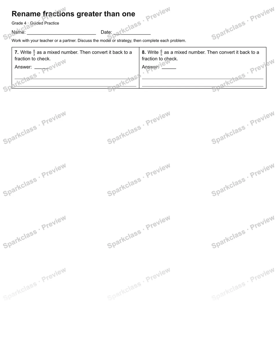 Rename fractions greater than one — Guided Practice — page 2