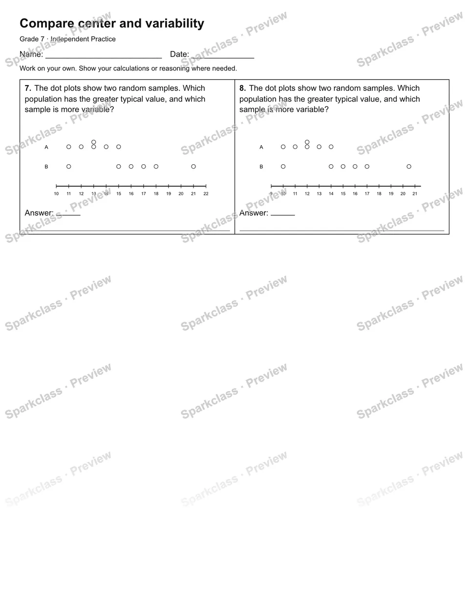 Compare center and variability — Independent Practice — page 2