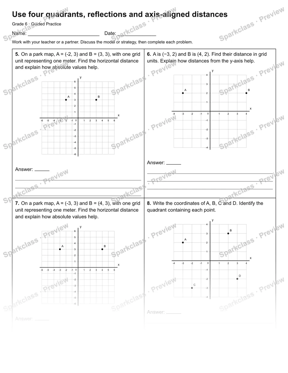 Use four quadrants, reflections and axis-aligned distances — Guided Practice — page 2