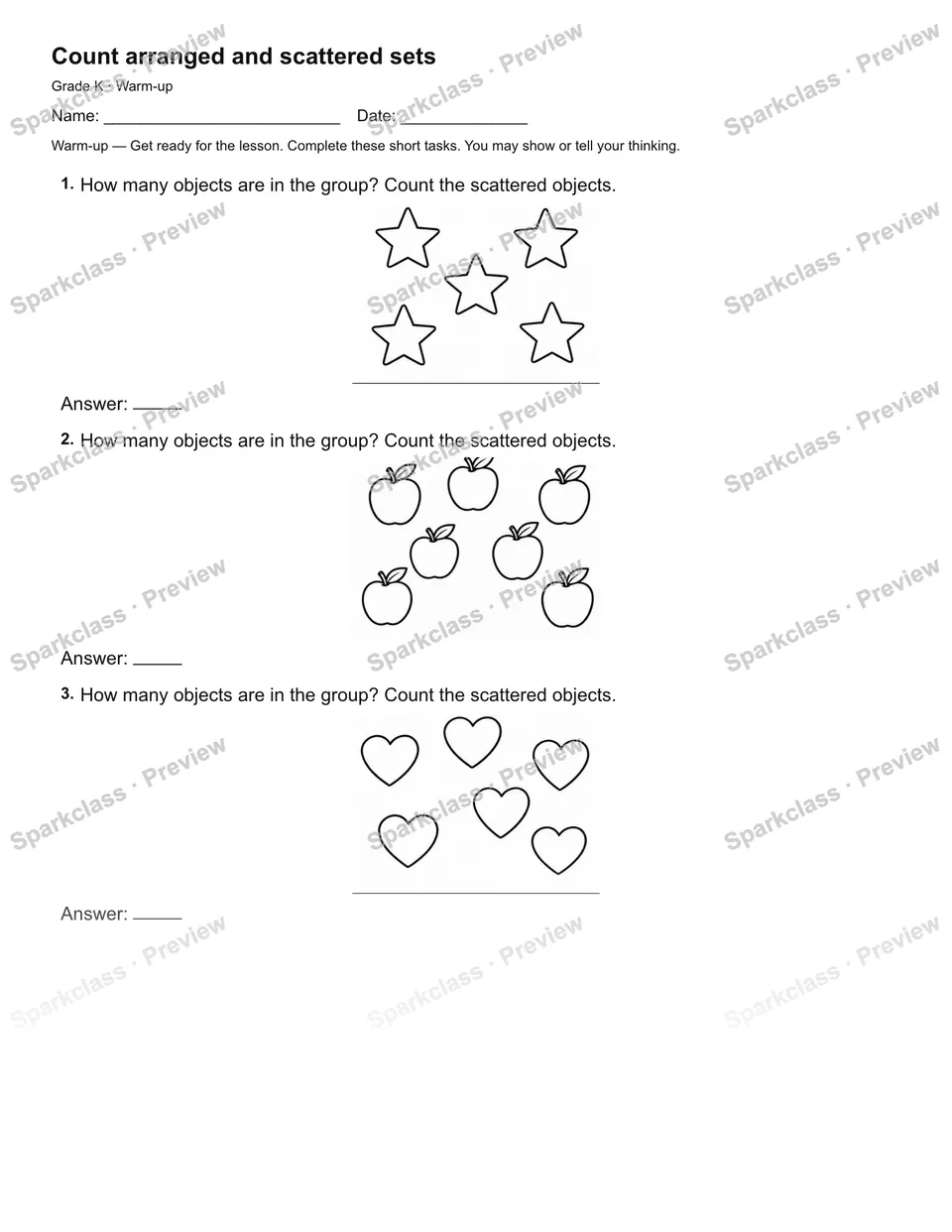 Count arranged and scattered sets — Warm-up — page 2
