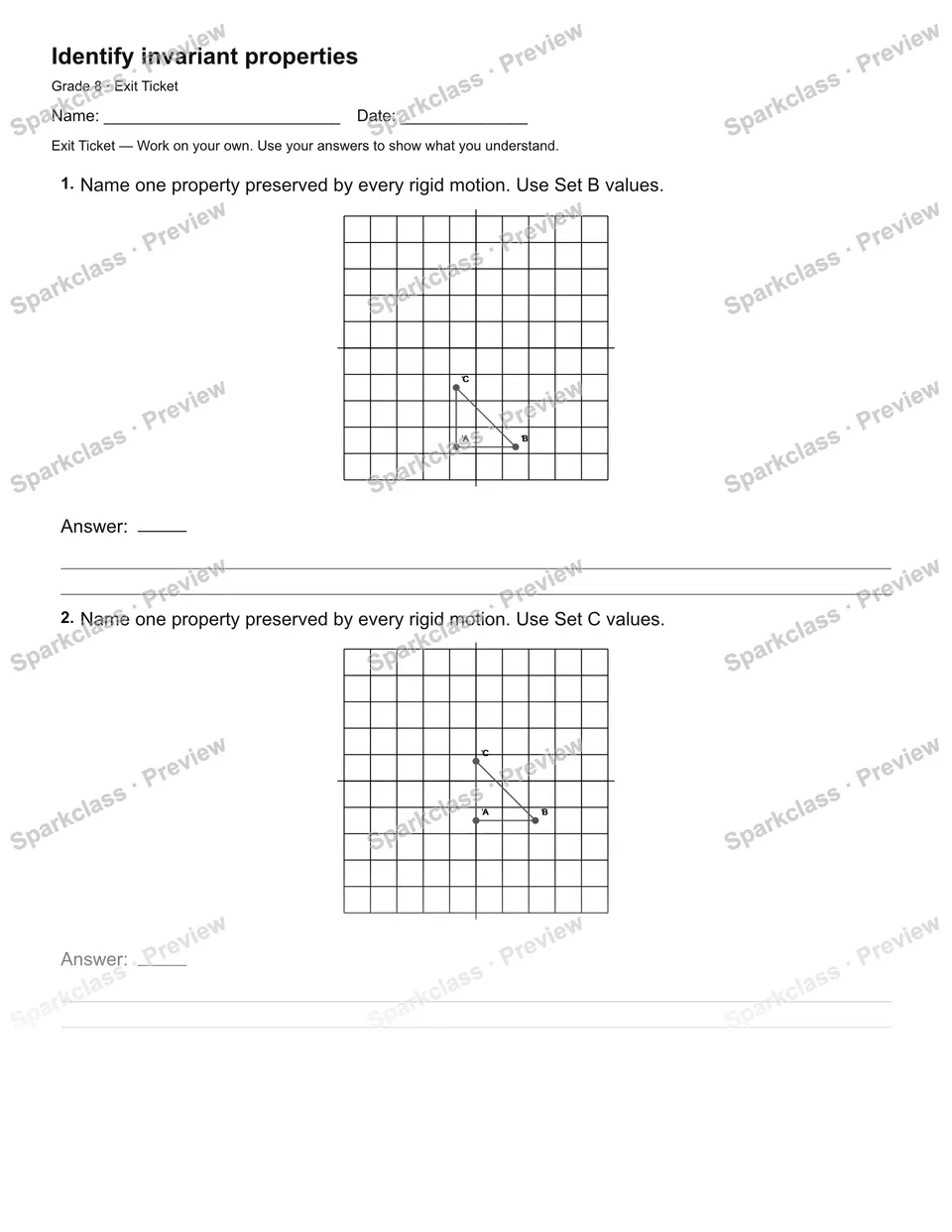 Identify invariant properties — Exit Ticket — page 2