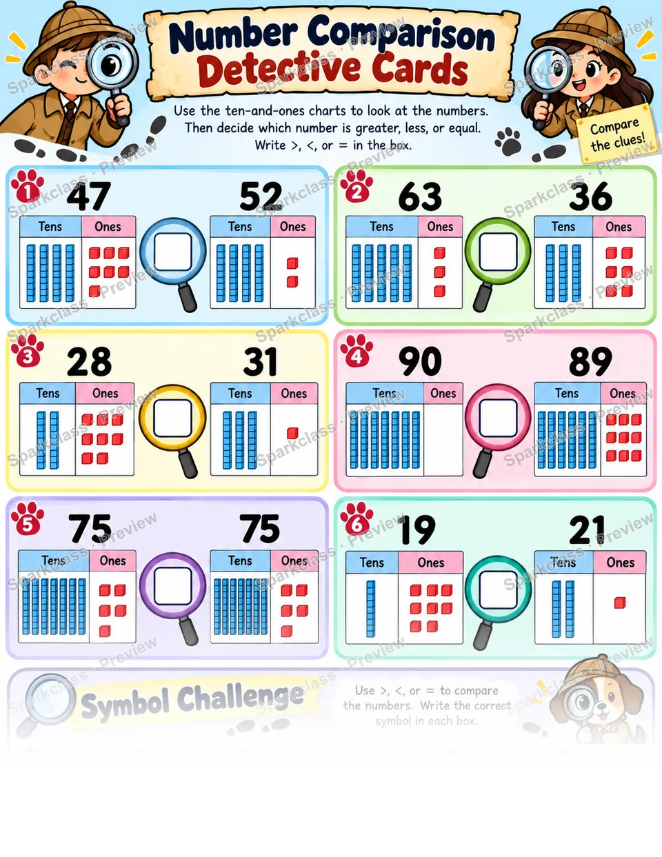 Number Detective Comparison — Grade 1 worksheet preview