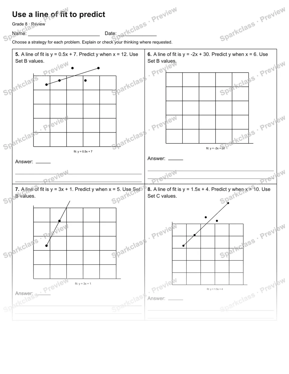 Use a line of fit to predict — Review — page 2