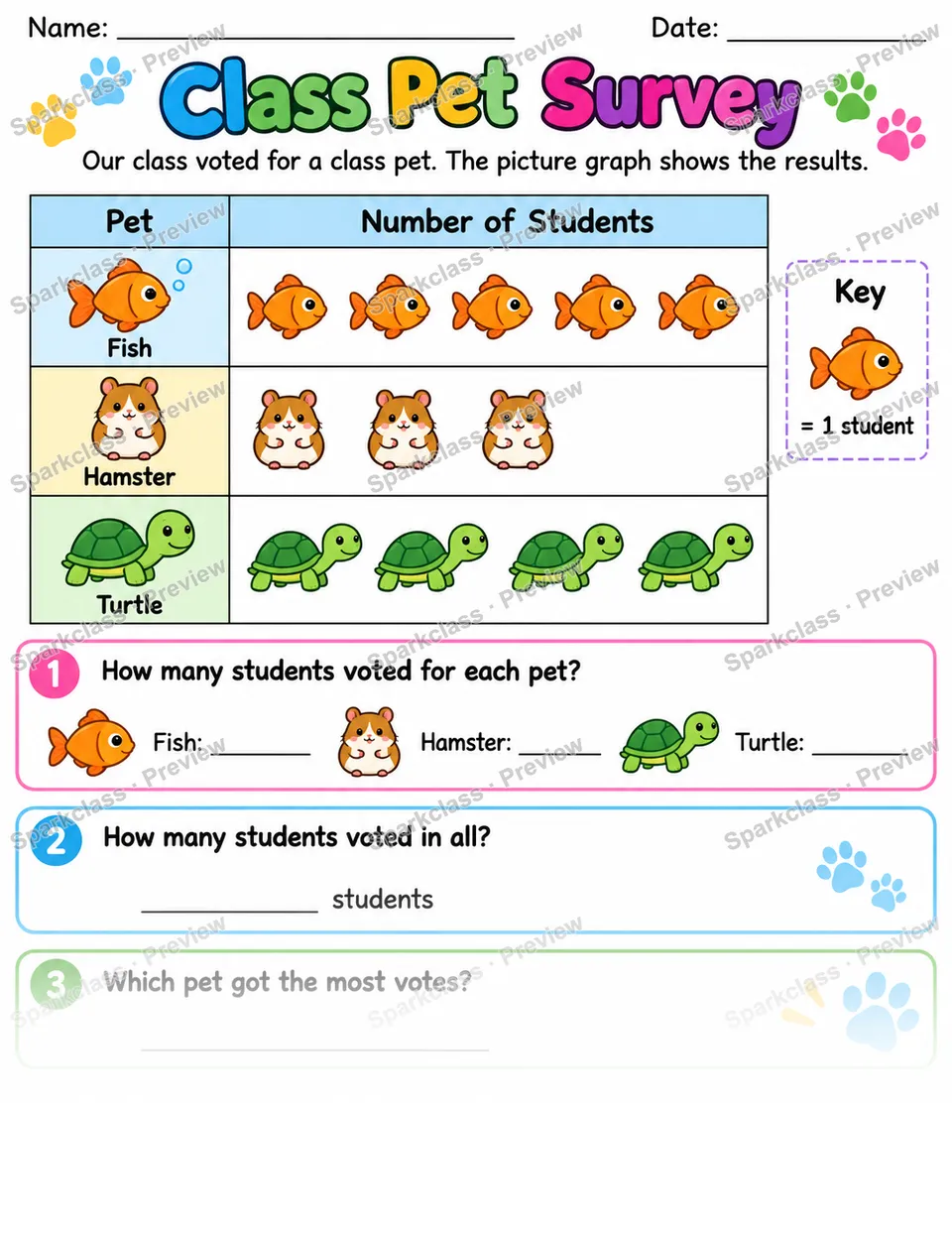 Class Pet Survey — Grade 1 worksheet preview
