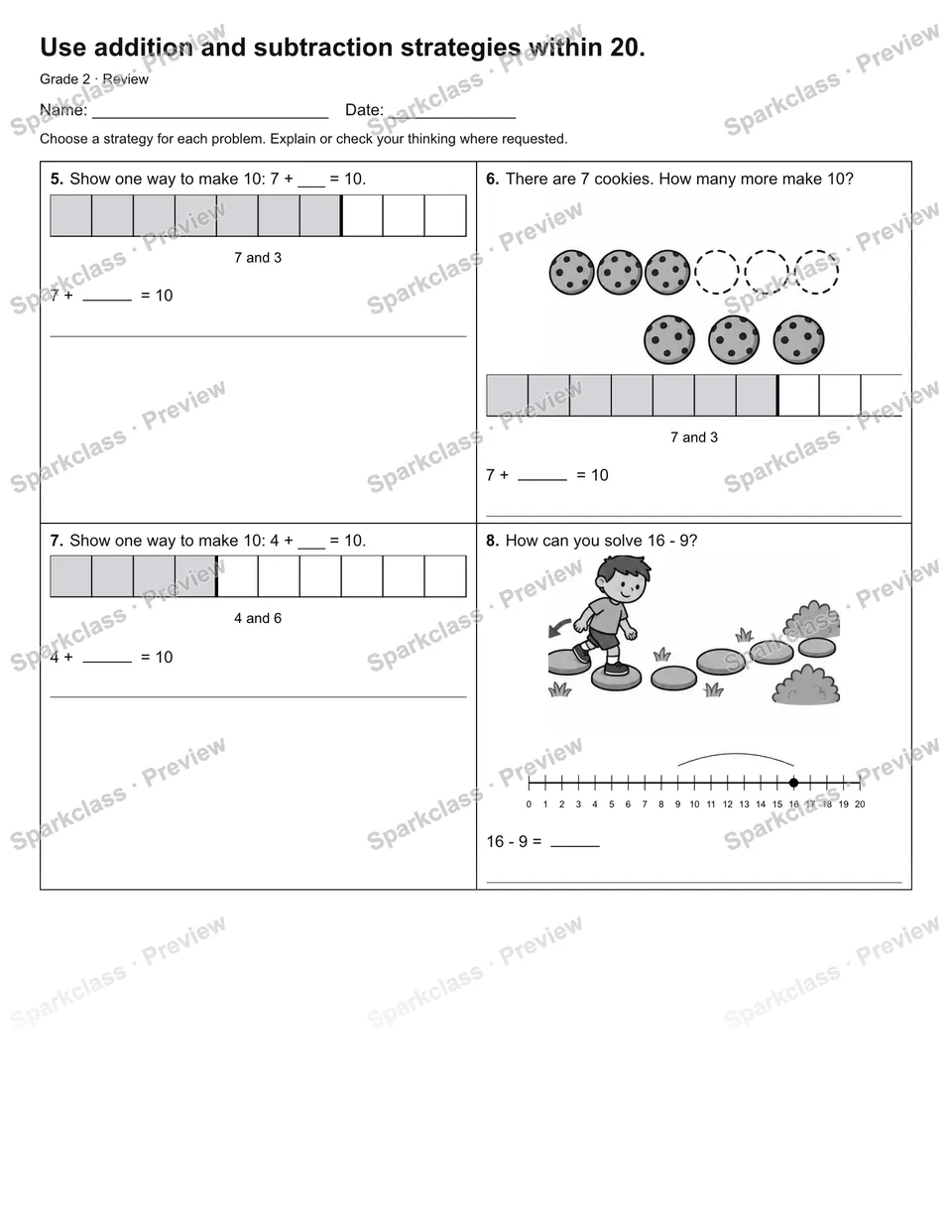 Use addition and subtraction strategies within 20. — Review — page 2
