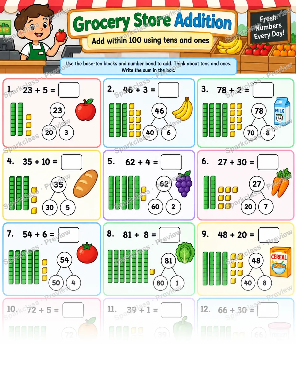 Grocery Store Addition Extra — Grade 1 worksheet preview