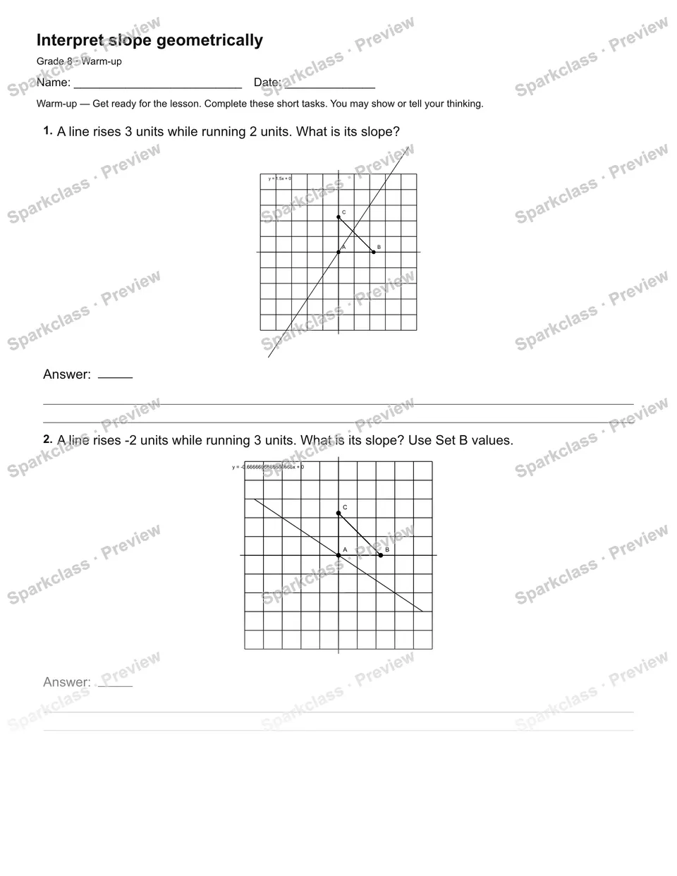 Interpret slope geometrically — Warm-up — page 2