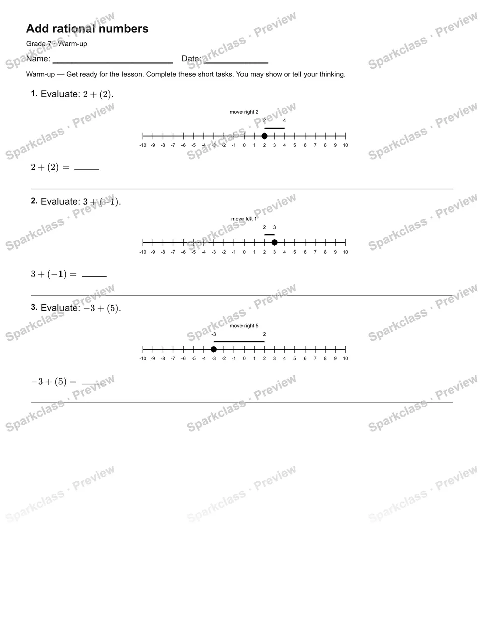 Add rational numbers — Warm-up — page 2