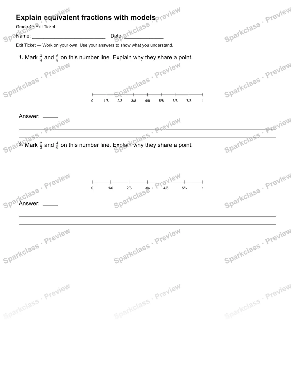 Explain equivalent fractions with models — Exit Ticket — page 2