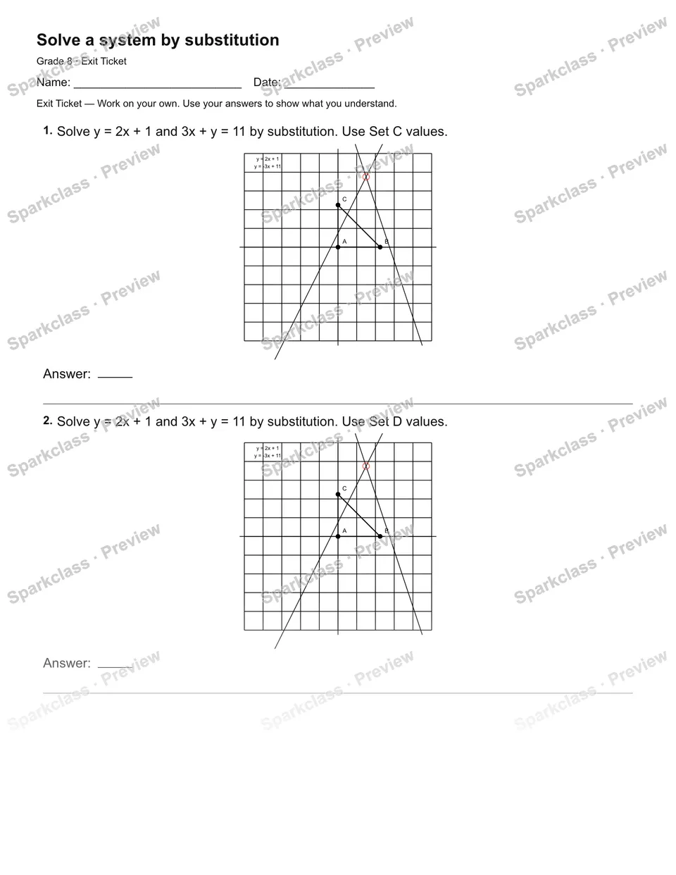 Solve a system by substitution — Exit Ticket — page 2