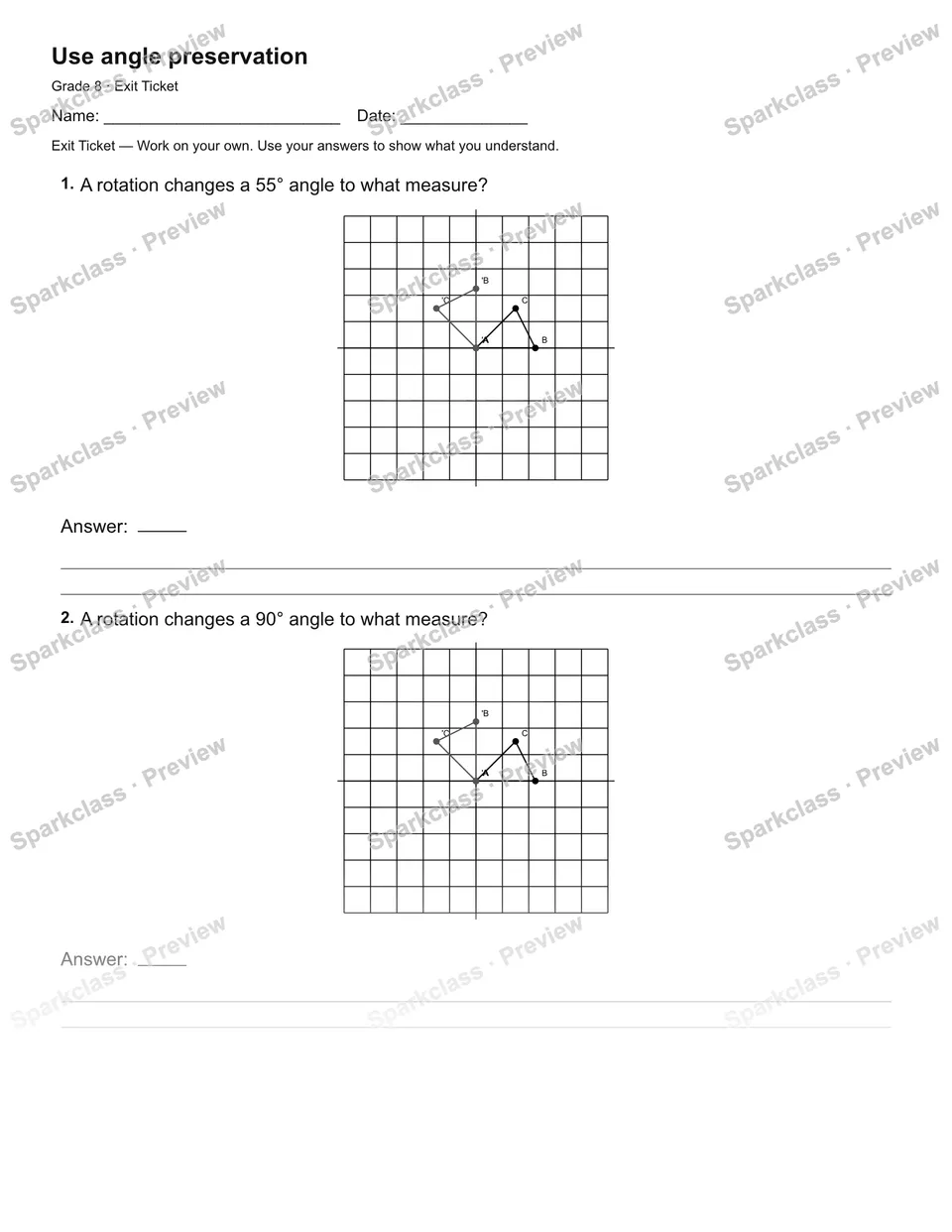 Use angle preservation — Exit Ticket — Grade 8 worksheet preview