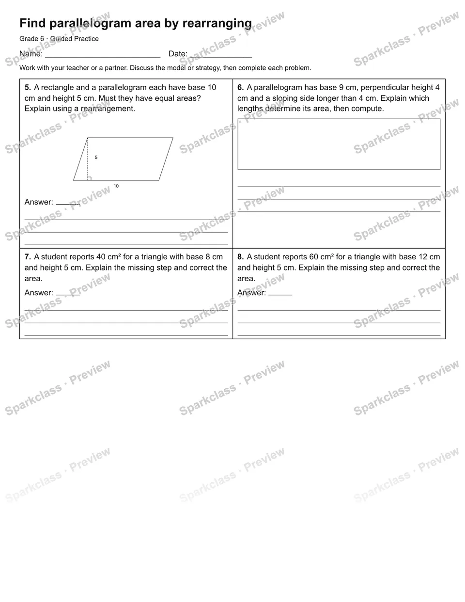Find parallelogram area by rearranging — Guided Practice — page 2