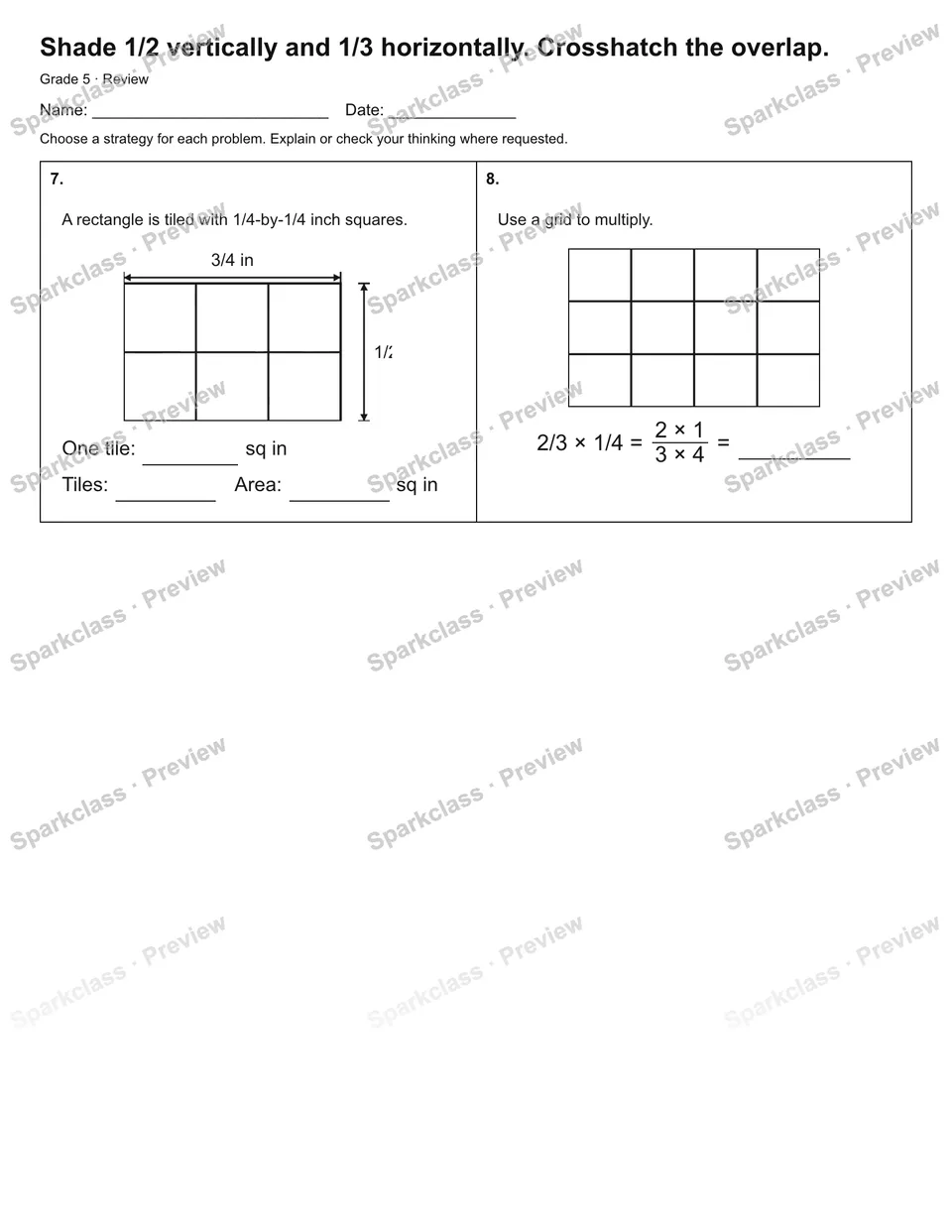 Shade 1/2 vertically and 1/3 horizontally. Crosshatch the overlap. — Review — page 2