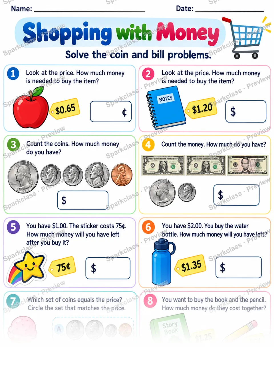 2.MD.C.8 · Money Review — Grade 2 worksheet preview