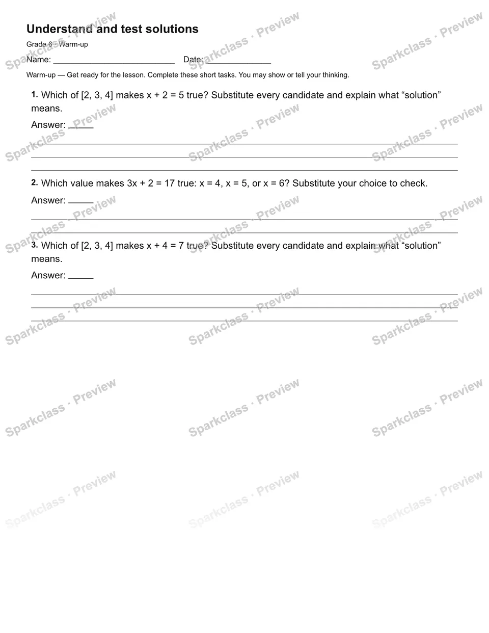 Understand and test solutions — Warm-up — page 2