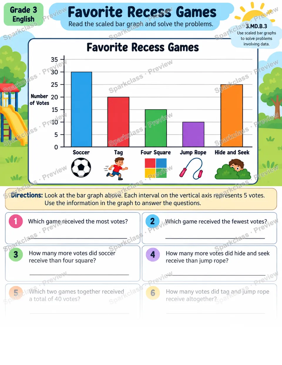 Read Scaled Bar Graph 02 — Grade 3 worksheet preview