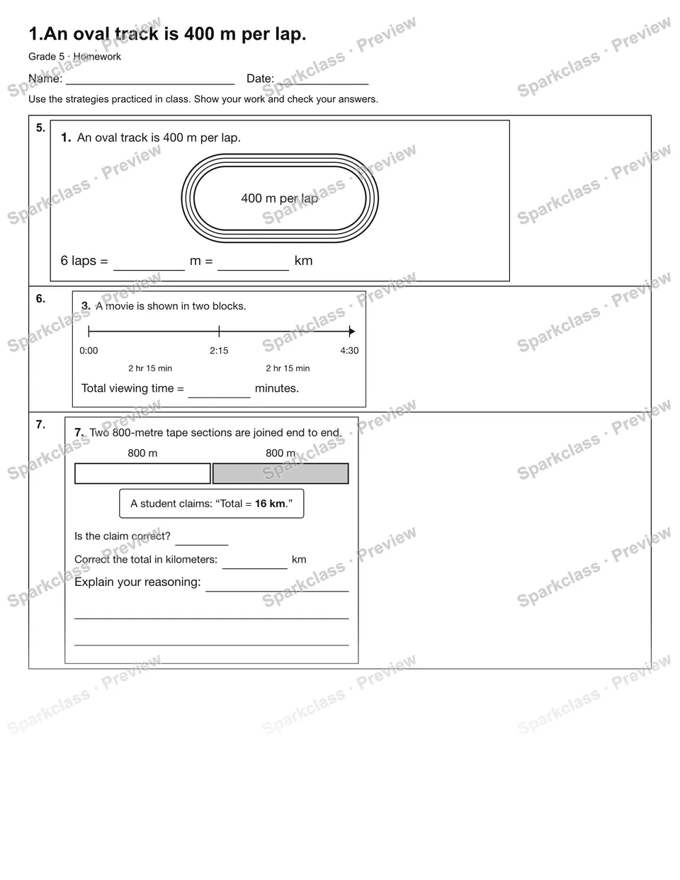 1.An oval track is 400 m per lap. — Homework — page 2