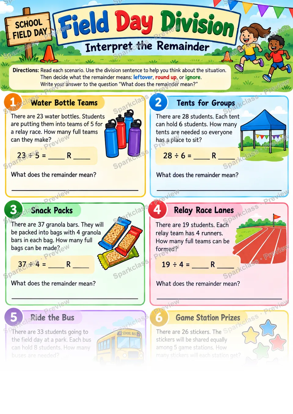 Interpret Remainders — Grade 4 worksheet preview
