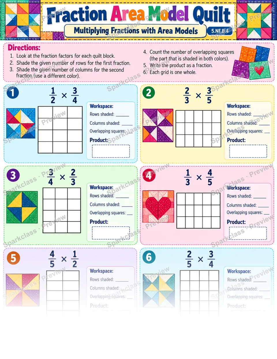 Area Models for Fraction Multiplication — Grade 5 worksheet preview