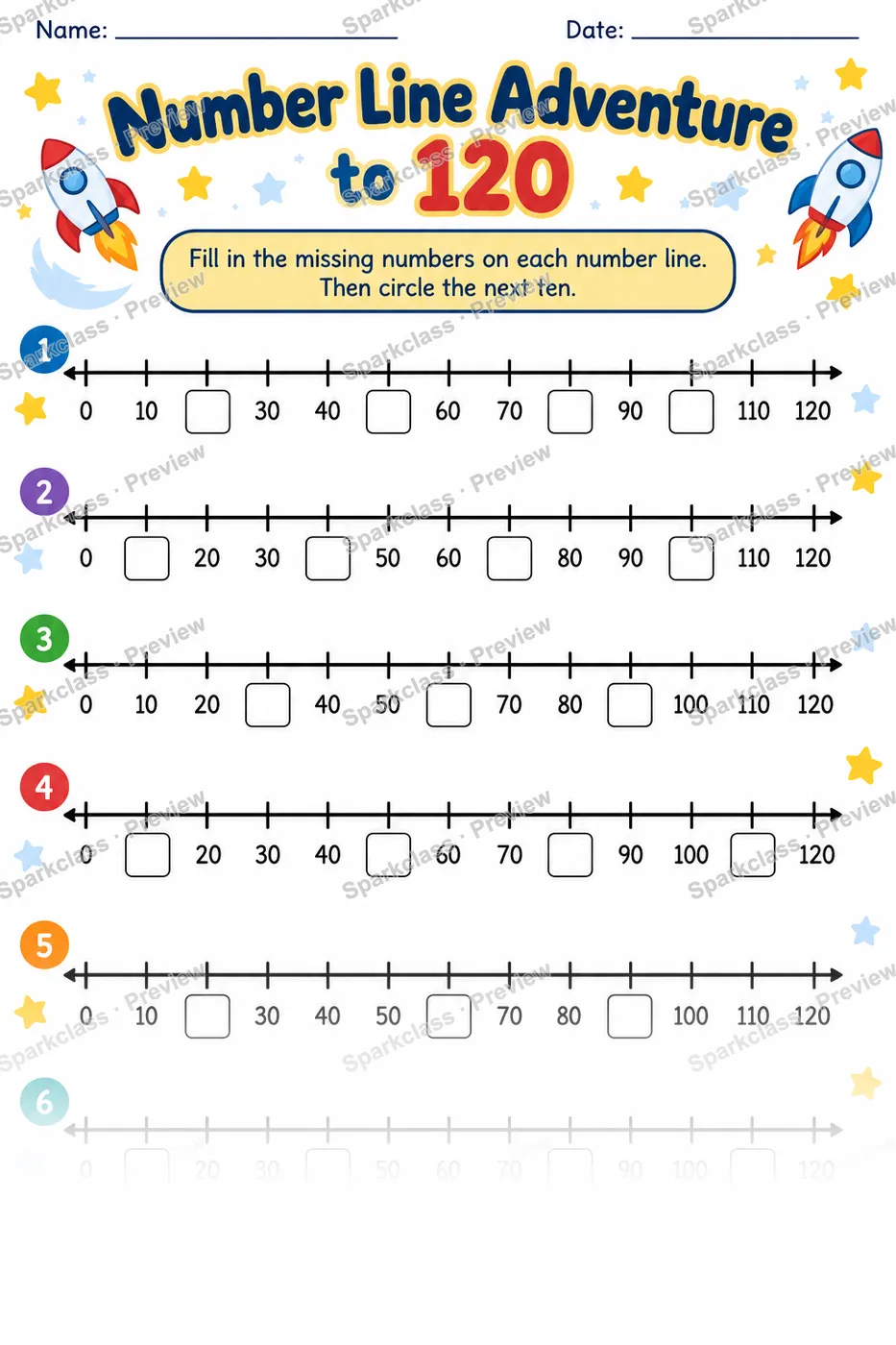 Number Line Adventure To 120 — Grade 1 worksheet preview
