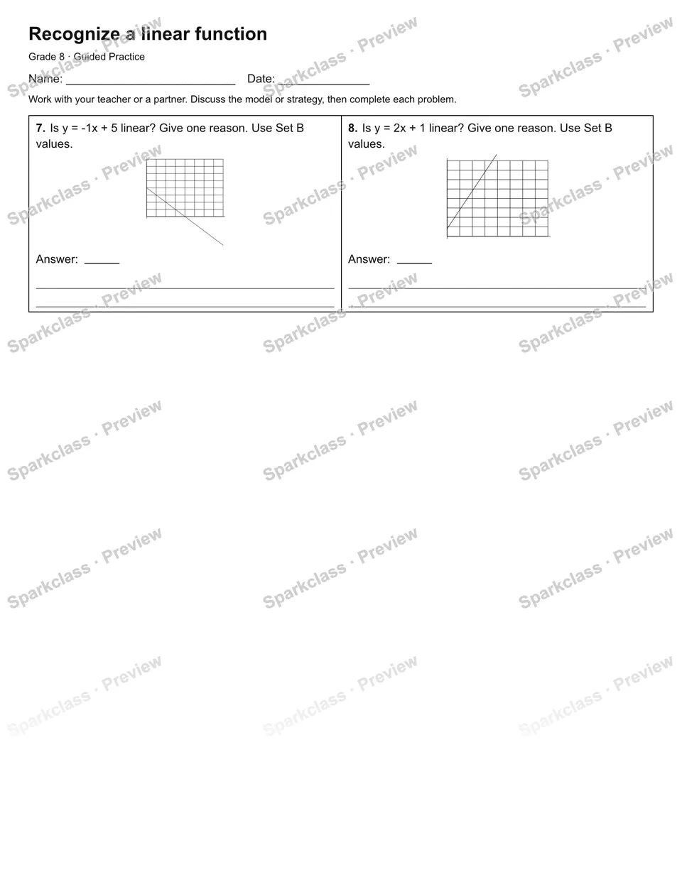 Recognize a linear function — Guided Practice — page 2