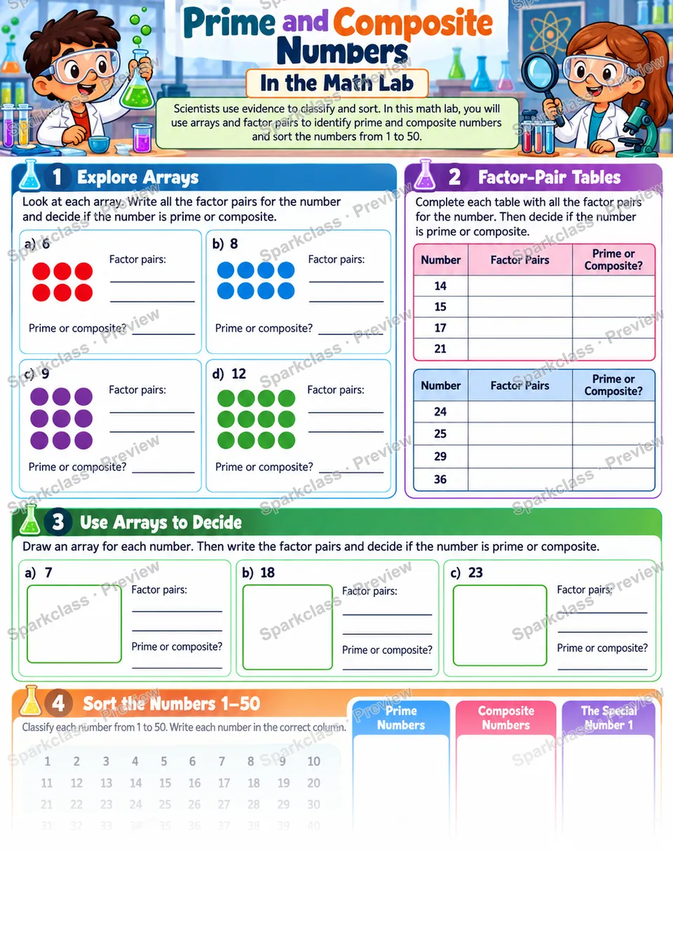 Prime and Composite Numbers — Grade 4 worksheet preview
