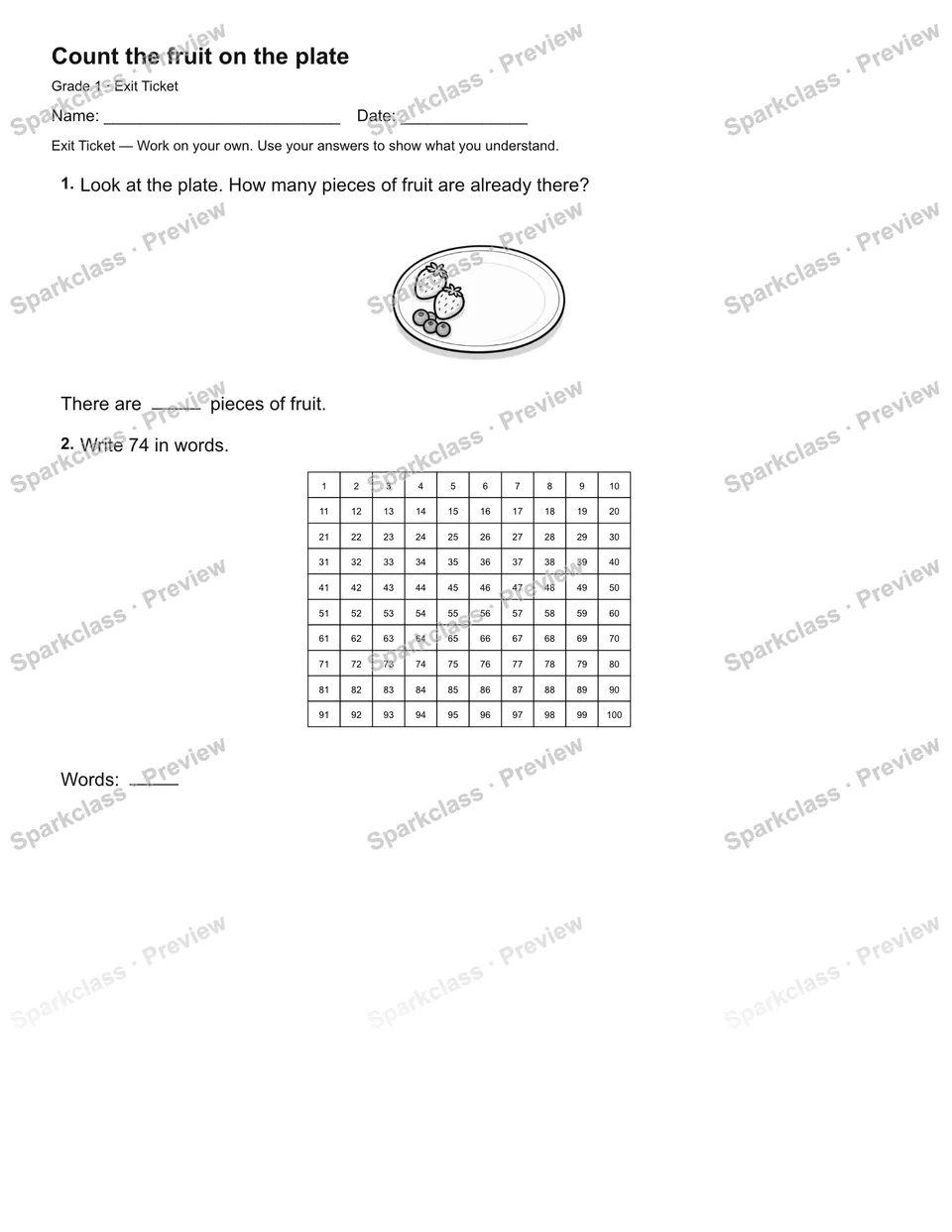 Count the fruit on the plate — Exit Ticket — page 2