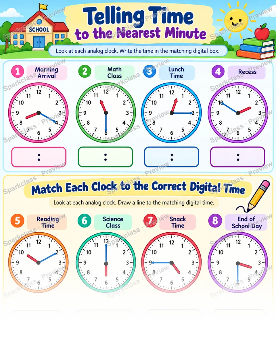 Tell Nearest Minute 01 — Grade 3 worksheet preview