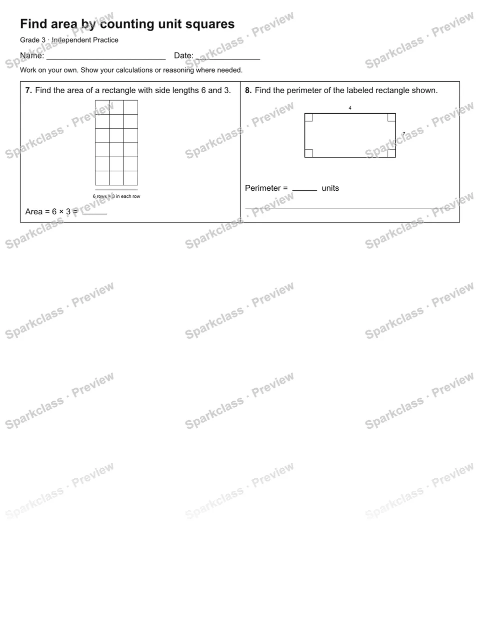 Find area by counting unit squares — Independent Practice — page 2