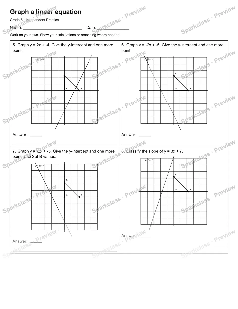 Graph a linear equation — Independent Practice — page 2