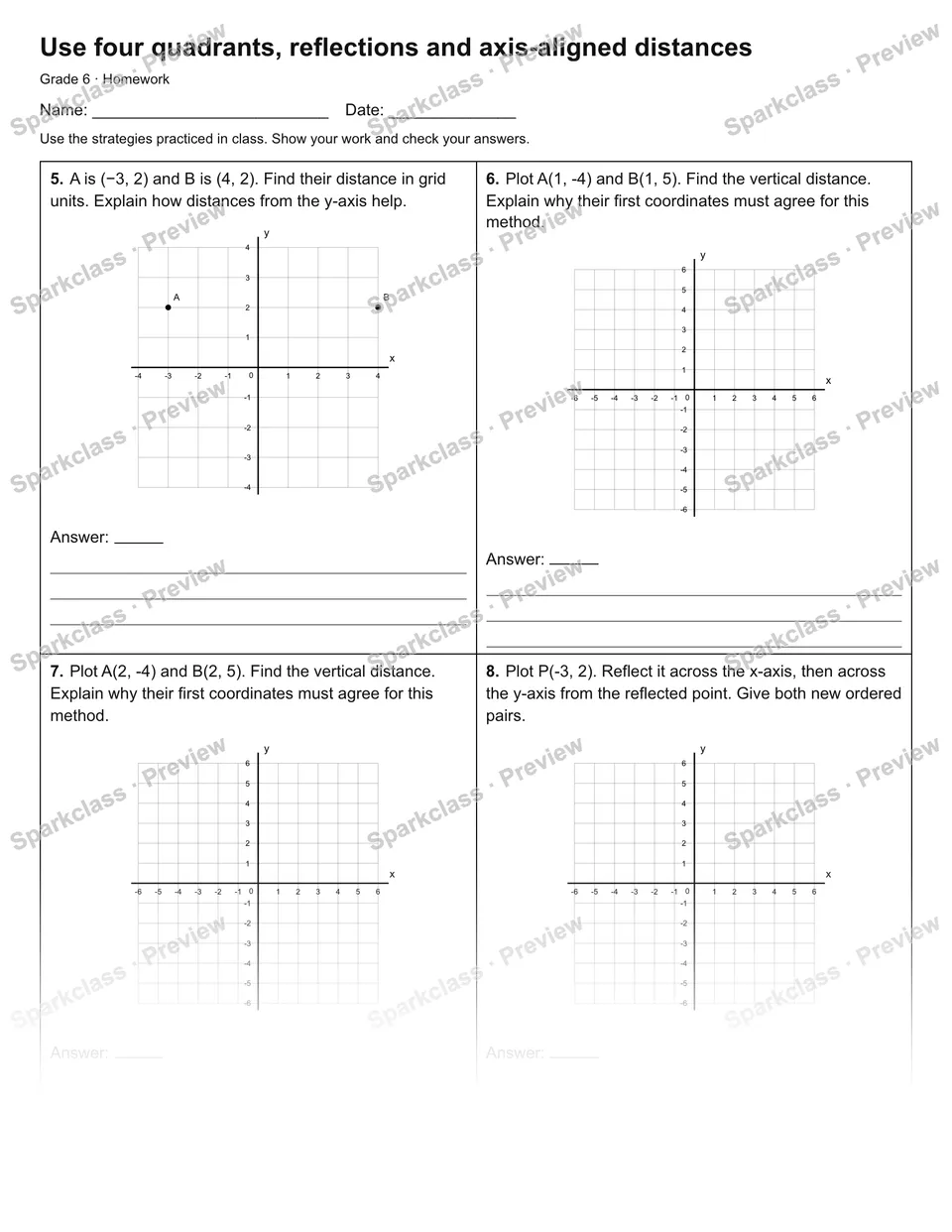 Use four quadrants, reflections and axis-aligned distances — Homework — page 2