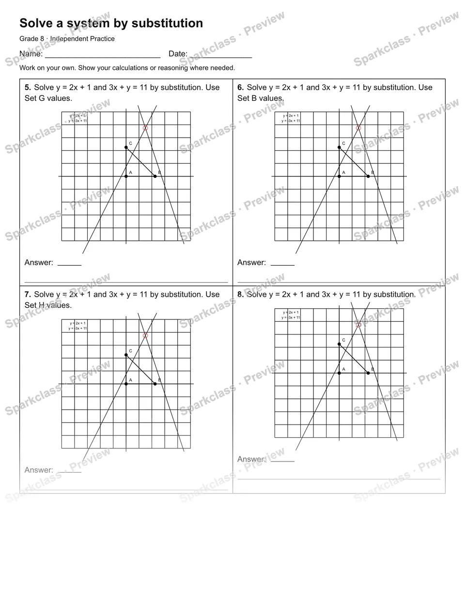 Solve a system by substitution — Independent Practice — page 2