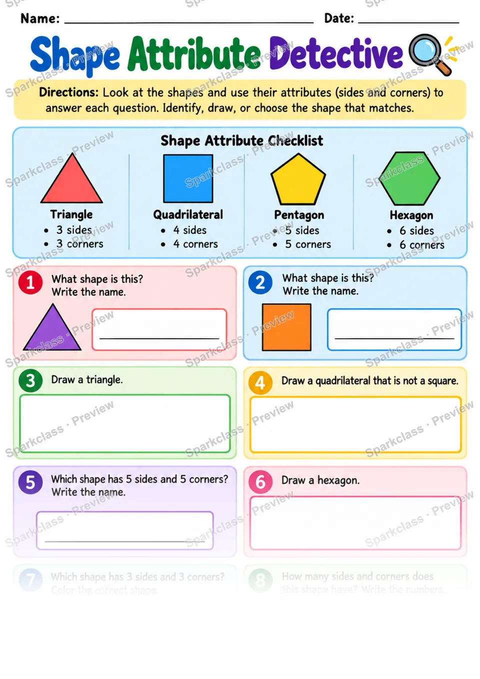 2.G.A.1 · Shape Attribute Detective — Grade 2 worksheet preview