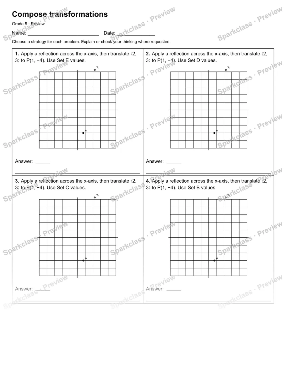 Compose transformations — Review — Grade 8 worksheet preview