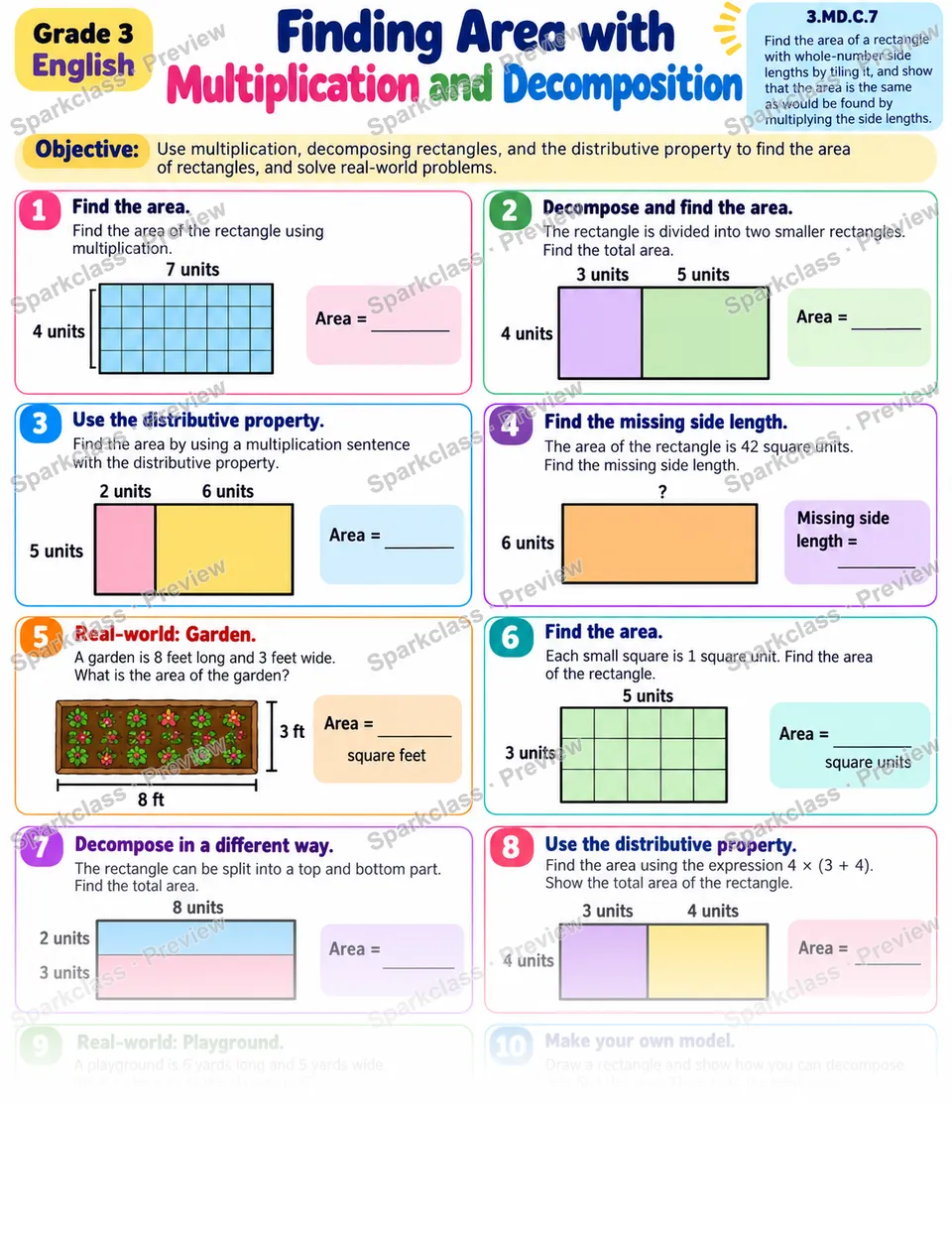 Area Strategies Review 01 — Grade 3 worksheet preview
