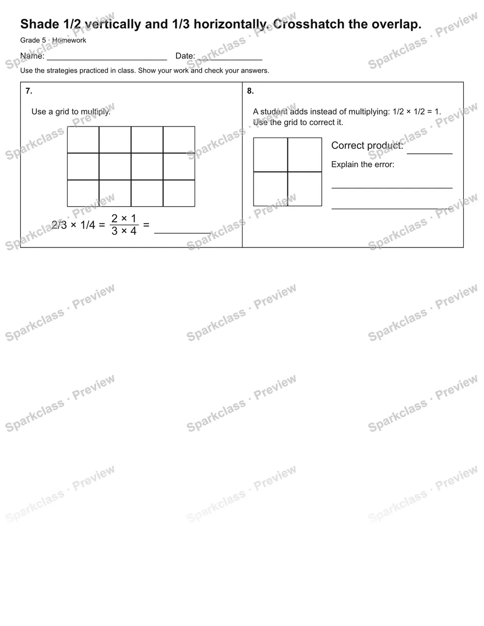 Shade 1/2 vertically and 1/3 horizontally. Crosshatch the overlap. — Homework — page 2