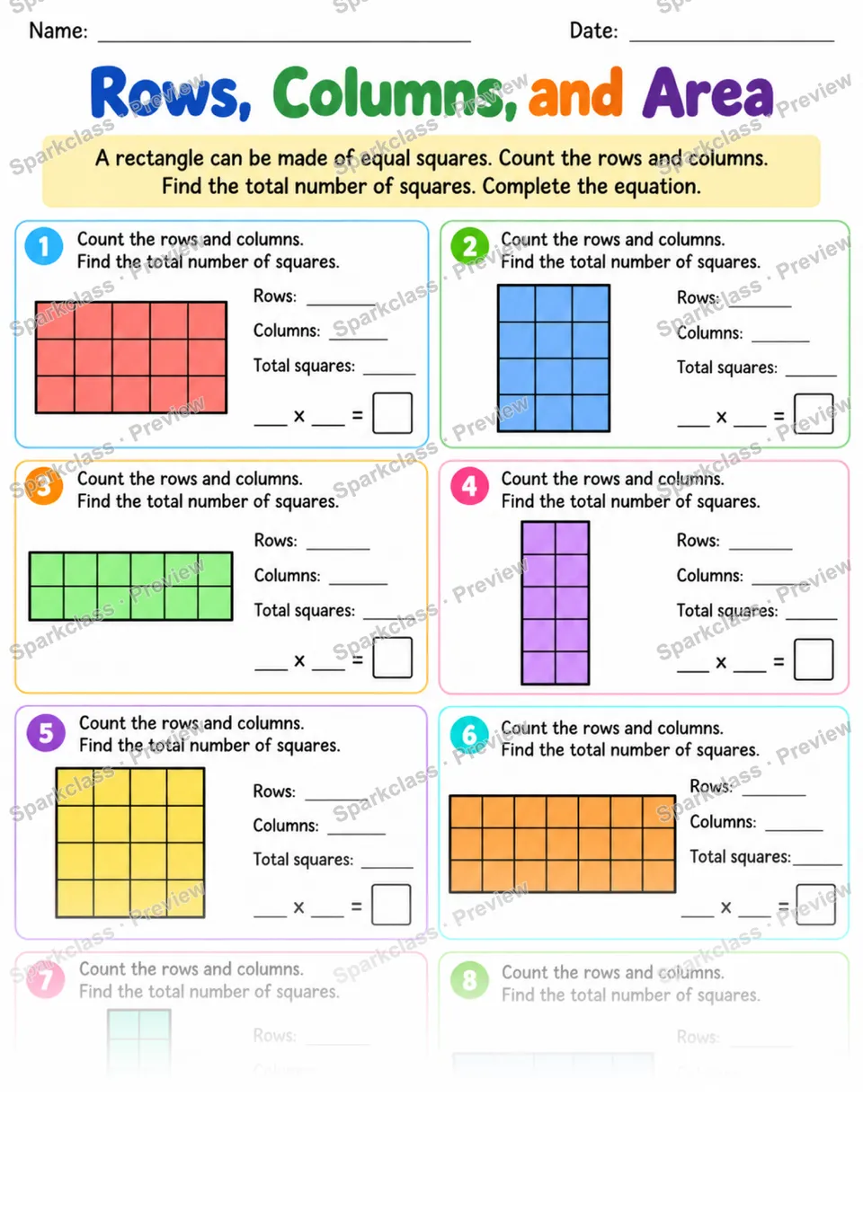 2.G.A.2 · Rows Columns Area — Grade 2 worksheet preview